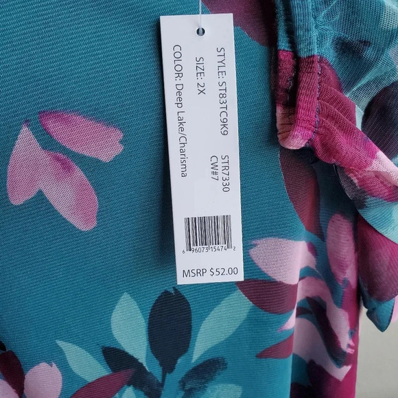 ZAC & RACHEL | Square Neck Mesh Top in Deep Lake sz 2X - Picture 6 of 8